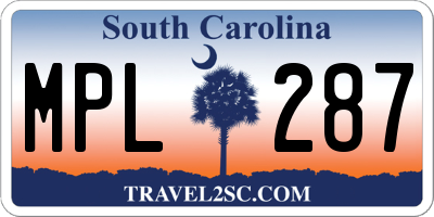 SC license plate MPL287