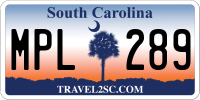 SC license plate MPL289