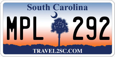 SC license plate MPL292