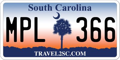 SC license plate MPL366