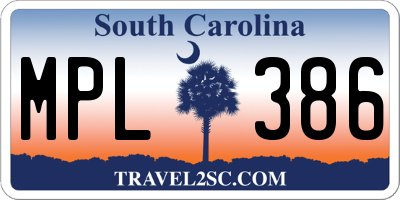SC license plate MPL386