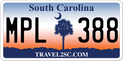 SC license plate MPL388