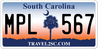 SC license plate MPL567