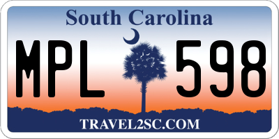 SC license plate MPL598