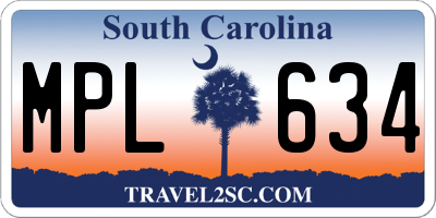 SC license plate MPL634