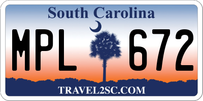 SC license plate MPL672