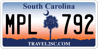 SC license plate MPL792