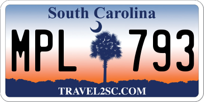 SC license plate MPL793