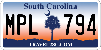 SC license plate MPL794