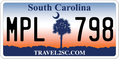 SC license plate MPL798