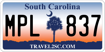SC license plate MPL837