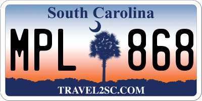 SC license plate MPL868