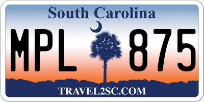 SC license plate MPL875
