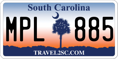 SC license plate MPL885