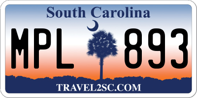 SC license plate MPL893