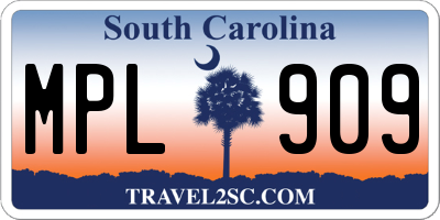 SC license plate MPL909