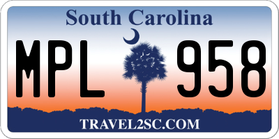 SC license plate MPL958