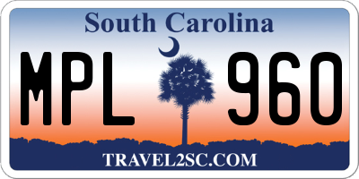 SC license plate MPL960