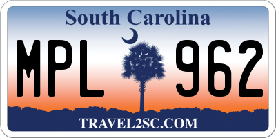 SC license plate MPL962