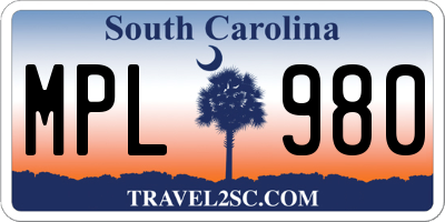 SC license plate MPL980
