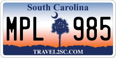 SC license plate MPL985