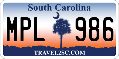 SC license plate MPL986