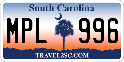 SC license plate MPL996
