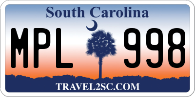 SC license plate MPL998