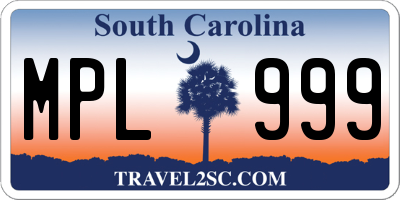SC license plate MPL999