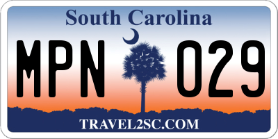SC license plate MPN029