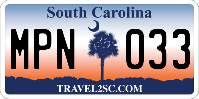 SC license plate MPN033