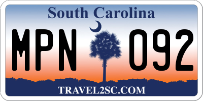 SC license plate MPN092