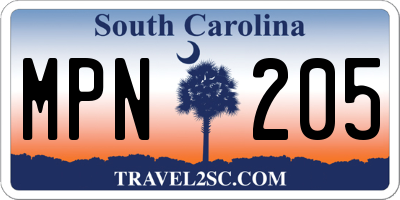 SC license plate MPN205