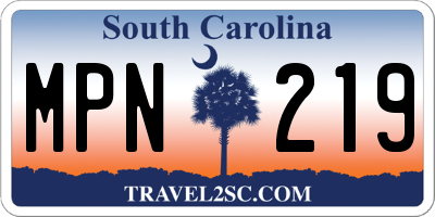 SC license plate MPN219