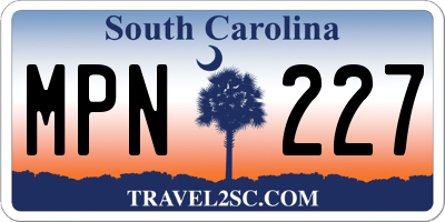 SC license plate MPN227