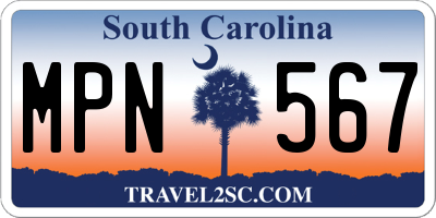 SC license plate MPN567