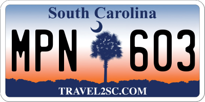 SC license plate MPN603