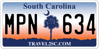SC license plate MPN634