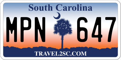 SC license plate MPN647