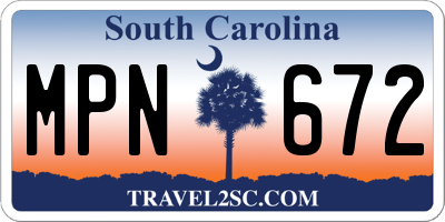 SC license plate MPN672