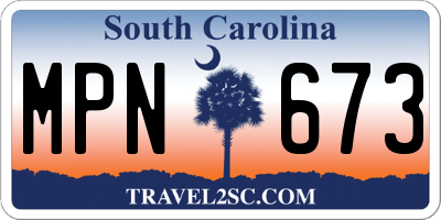 SC license plate MPN673