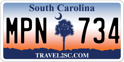 SC license plate MPN734