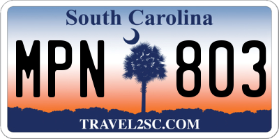 SC license plate MPN803