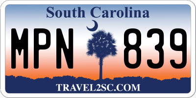 SC license plate MPN839