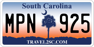 SC license plate MPN925