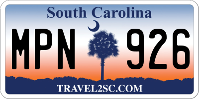 SC license plate MPN926