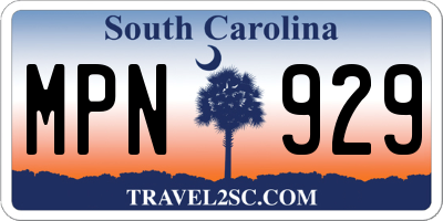 SC license plate MPN929