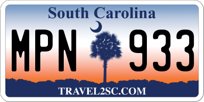 SC license plate MPN933
