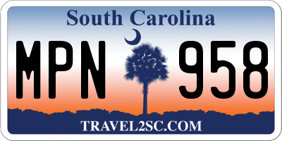 SC license plate MPN958