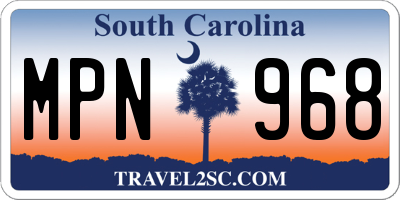 SC license plate MPN968